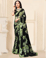 Vishal Prints Black And Moss Green Digital Print Patterned Georgette Saree With Fancy Border