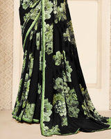 Vishal Prints Black And Moss Green Digital Print Patterned Georgette Saree With Fancy Border