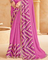 Vishal Prints Light Fuchsia Printed Patterned Chiffon Saree With Diamond Work And Cut Work Border