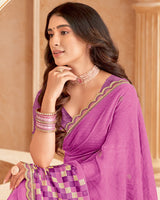 Vishal Prints Light Fuchsia Printed Patterned Chiffon Saree With Diamond Work And Cut Work Border