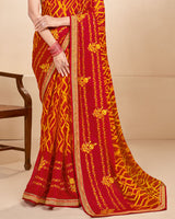 Vishal Prints Dark Red Chiffon Saree With Embroidery Work And Fancy Border