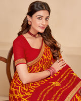 Vishal Prints Dark Red Chiffon Saree With Embroidery Work And Fancy Border
