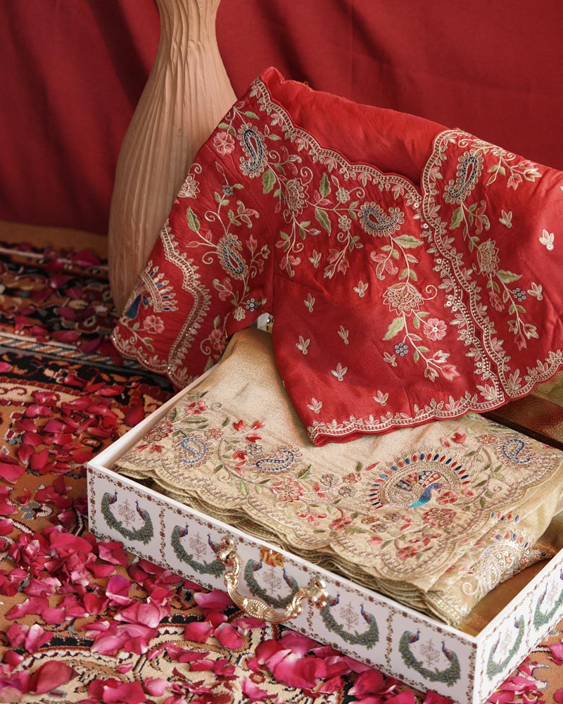 Vishal Prints Royal Beige Designer Tissue Organza Saree With Embroidery-Diamond Work And Cut Work Border