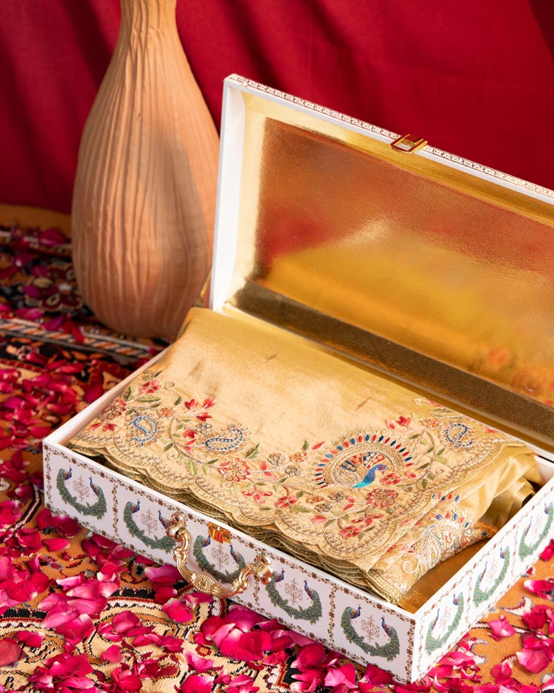 Vishal Prints Royal Beige Designer Tissue Organza Saree With Embroidery-Diamond Work And Cut Work Border
