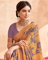 Vishal Prints Ochre Digital Printed Brasso Saree With Fancy Border