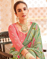 Vishal Prints Sage Green Printed Brasso Saree With Fancy Border