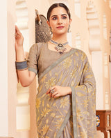 Vishal Prints Light Pastel Brown Printed Brasso Saree With Fancy Border