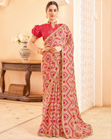 Vishal Prints Light Pastel Orange Printed Brasso Saree With Fancy Border