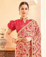 Vishal Prints Light Pastel Orange Printed Brasso Saree With Fancy Border