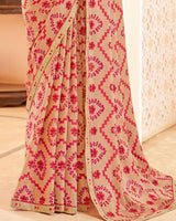 Vishal Prints Light Pastel Orange Printed Brasso Saree With Fancy Border