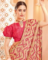 Vishal Prints Light Pastel Orange Printed Brasso Saree With Fancy Border