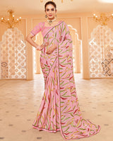 Vishal Prints Soft Pink Printed Brasso Saree With Fancy Border