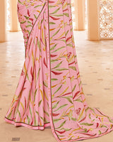 Vishal Prints Soft Pink Printed Brasso Saree With Fancy Border