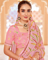 Vishal Prints Soft Pink Printed Brasso Saree With Fancy Border