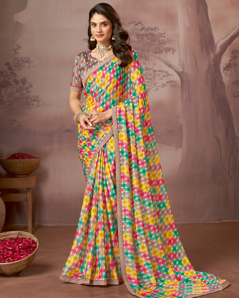 Vishal Prints Multicolor Printed Fancy Chiffon Saree With Embroidery Border