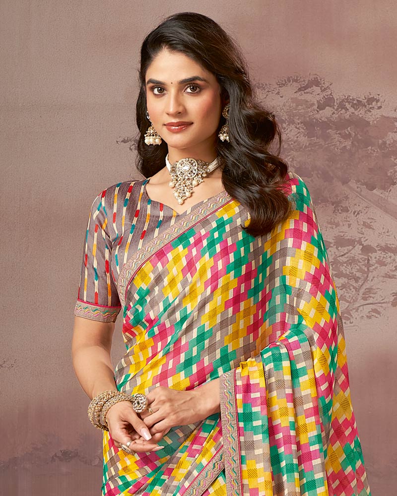 Vishal Prints Multicolor Printed Fancy Chiffon Saree With Embroidery Border