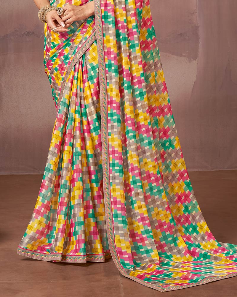 Vishal Prints Multicolor Printed Fancy Chiffon Saree With Embroidery Border