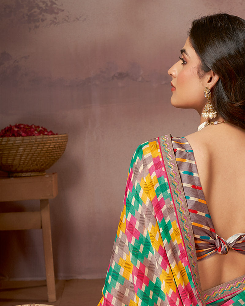 Vishal Prints Multicolor Printed Fancy Chiffon Saree With Embroidery Border