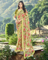 Vishal Prints Light Yellow Printed Georgette Saree With Border