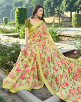 Vishal Prints Light Yellow Printed Georgette Saree With Border