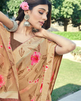 Vishal Prints Sand Brown Printed Georgette Saree With Border