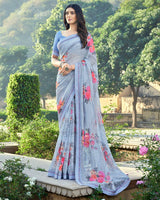 Vishal Prints Pastel Blue Printed Georgette Saree With Border