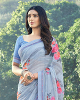 Vishal Prints Pastel Blue Printed Georgette Saree With Border