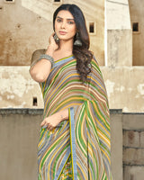 Vishal Prints Light Brown Printed Georgette Saree With Border