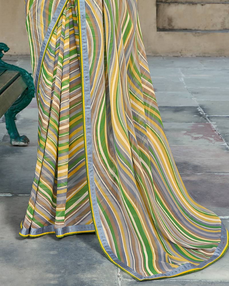 Vishal Prints Light Brown Printed Georgette Saree With Border