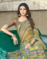 Vishal Prints Light Brown Printed Georgette Saree With Border