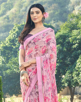 Vishal Prints Baby Pink Printed Georgette Saree With Border