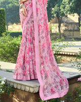 Vishal Prints Baby Pink Printed Georgette Saree With Border