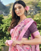 Vishal Prints Baby Pink Printed Georgette Saree With Border