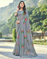 Vishal Prints Grey Printed Georgette Saree With Border