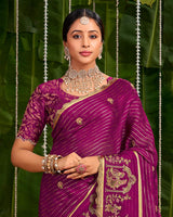 Vishal Prints Dark Fuchsia Designer Chiffon-Viscose Saree With Embroidery-Diamond Work And Cut Work Border