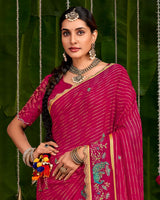 Vishal Prints Purplish Red Designer Chiffon-Viscose Saree With Embroidery-Diamond Work And Cut Work Border