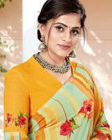 Vishal Prints Light Turquoise Mustard Digital Print Georgette Saree
