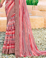 Vishal Prints Rose Pink Digital Print Chiffon Saree With Foil Print And Tassel