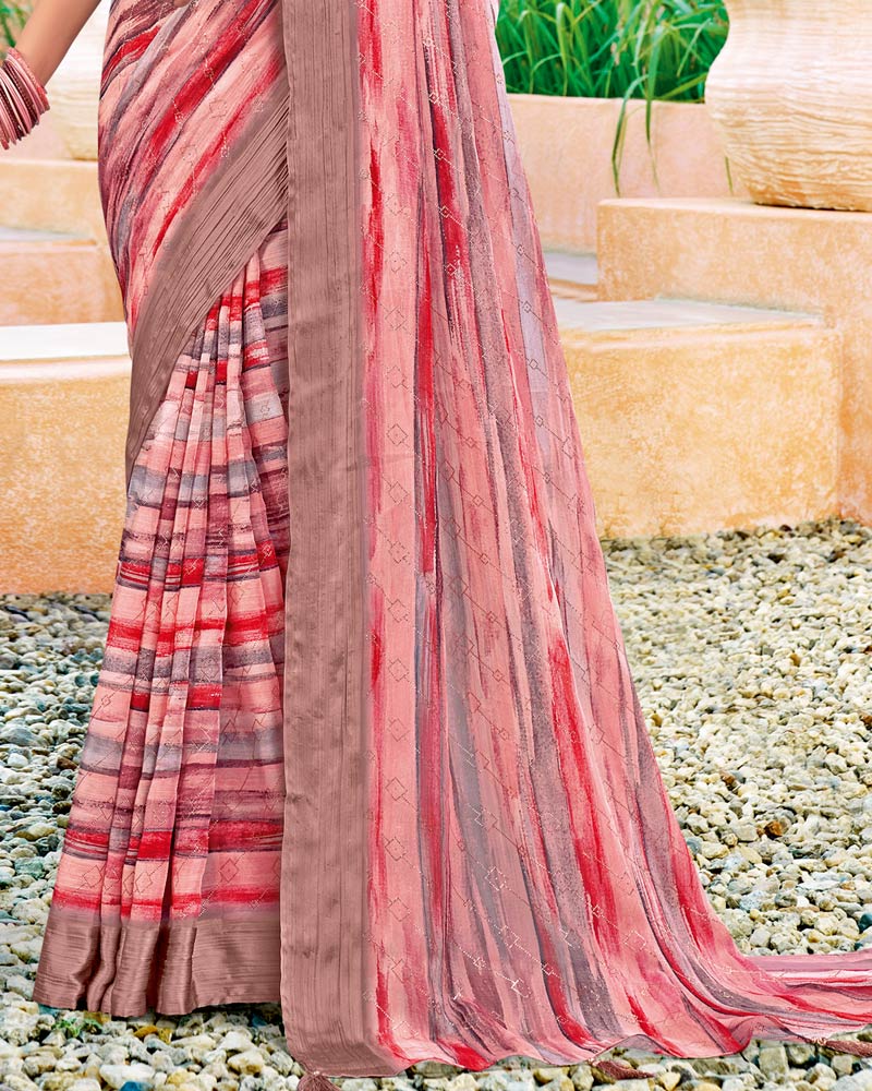Vishal Prints Rose Pink Digital Print Chiffon Saree With Foil Print And Tassel