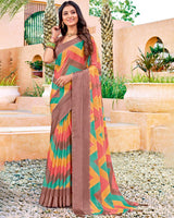 Vishal Prints Multi Digital Print Chiffon Saree With Foil Print And Tassel