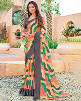 Vishal Prints Multi Digital Print Chiffon Saree With Foil Print And Tassel