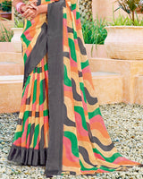 Vishal Prints Multi Digital Print Chiffon Saree With Foil Print And Tassel