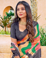 Vishal Prints Multi Digital Print Chiffon Saree With Foil Print And Tassel
