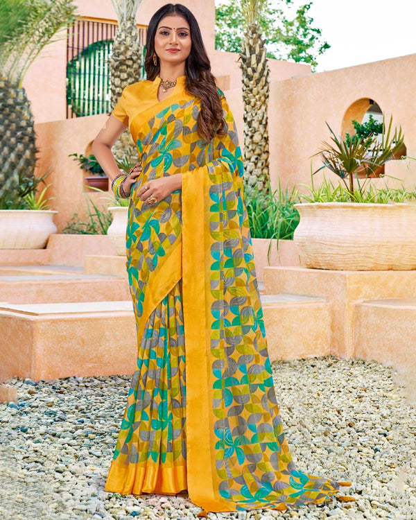 Vishal Prints Dark Orange Digital Print Chiffon Saree With Foil Print And Tassel