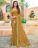 Vishal Prints Dark Sand Digital Print Chiffon Saree With Foil Print And Tassel
