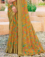 Vishal Prints Dark Sand Digital Print Chiffon Saree With Foil Print And Tassel