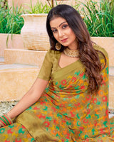 Vishal Prints Dark Sand Digital Print Chiffon Saree With Foil Print And Tassel