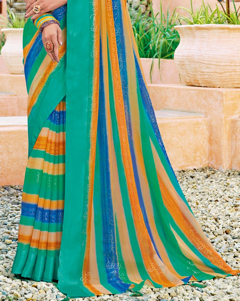 Vishal Prints Multi Digital Print Chiffon Saree With Foil Print And Tassel