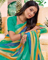 Vishal Prints Multi Digital Print Chiffon Saree With Foil Print And Tassel