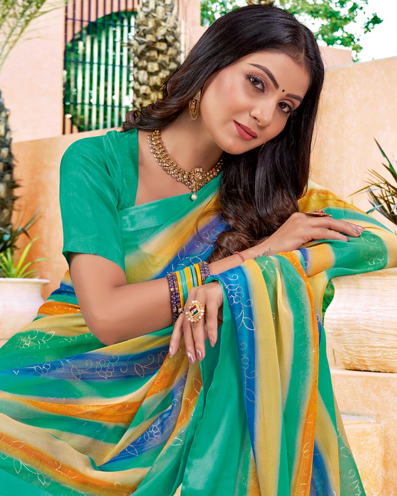 Vishal Prints Multi Digital Print Chiffon Saree With Foil Print And Tassel